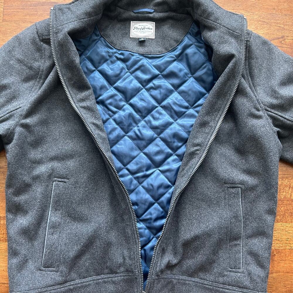 Men’s Wool Bomber Jacket - Flag & Anthem - Gray - Medium - Retro Classic Style. - Picture 8 of 13